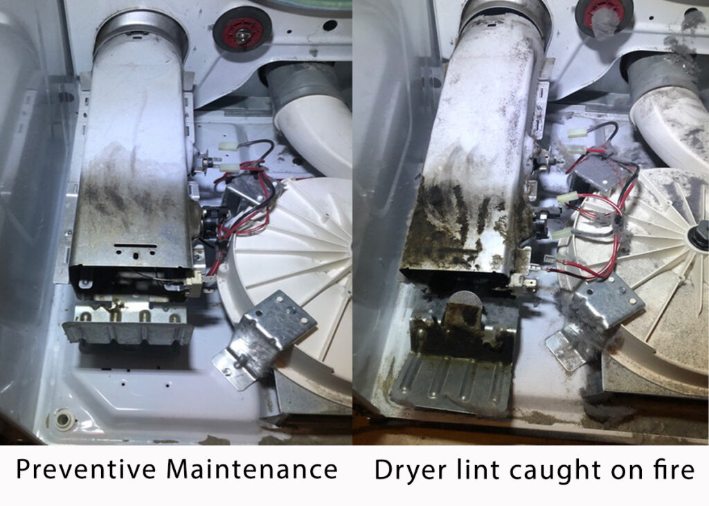 Dryer vent cleaning needed before it catches fire.