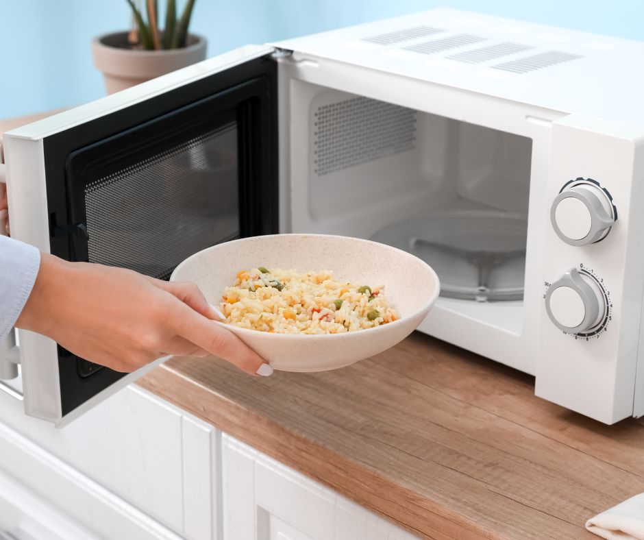 Close up of a small microwave